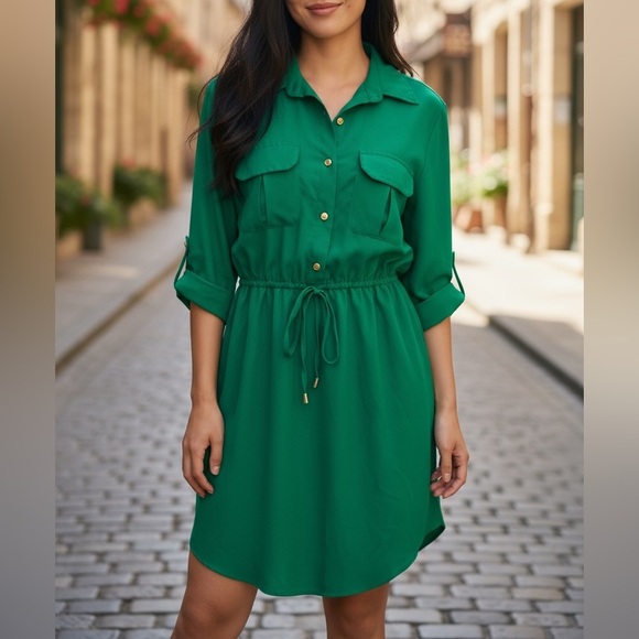 great shape🎉 MPH Collection, Emerald green buttoned belted dress, size S or 4 - Picture 1 of 7